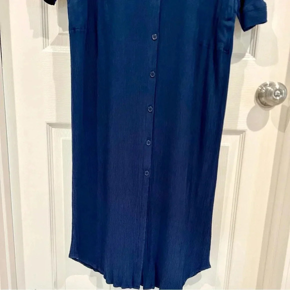 Soft Surrounding Dress Sz M Blue Button Up Collar Shirt Dress Belt Maxi Pockets - Picture 16 of 17